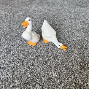 Vintage Ceramic Goose Figurines Set • 80s Country Cottage Decor